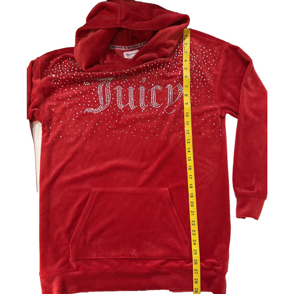 Juicy Couture Hoodie Womens Medium Red Velour Crystal Studs Juicy Bling Pullover - Picture 5 of 6
